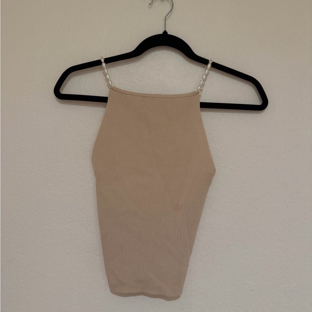 House of Harlow 1960 Cream Ribbed Halter Top